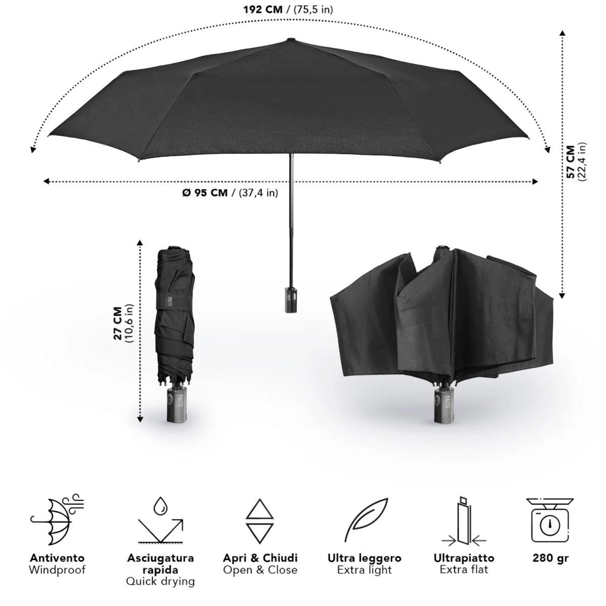 Ombrello uomo mini nero a/c 54/6 piatto Perletti