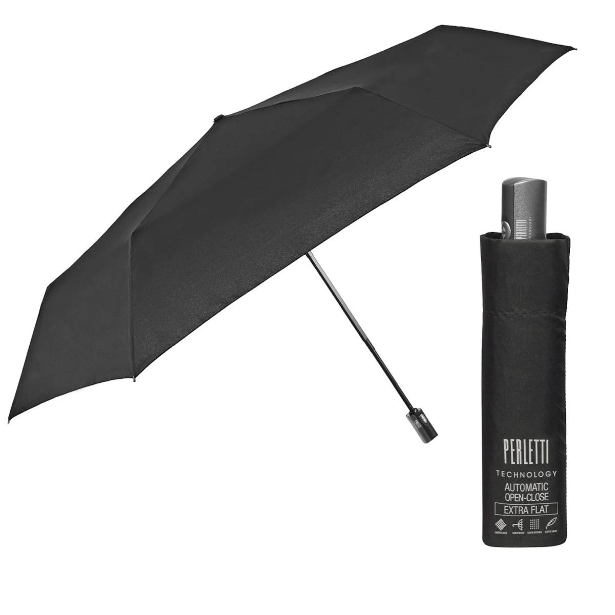 Ombrello uomo mini nero a/c 54/6 piatto Perletti