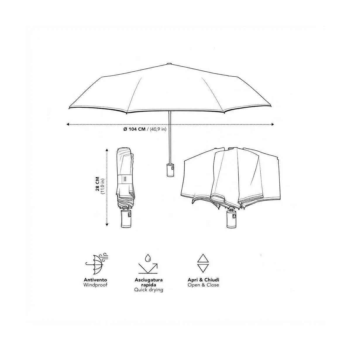 Ombrello uomo mini a/c 58/8 Technology rigato Perletti