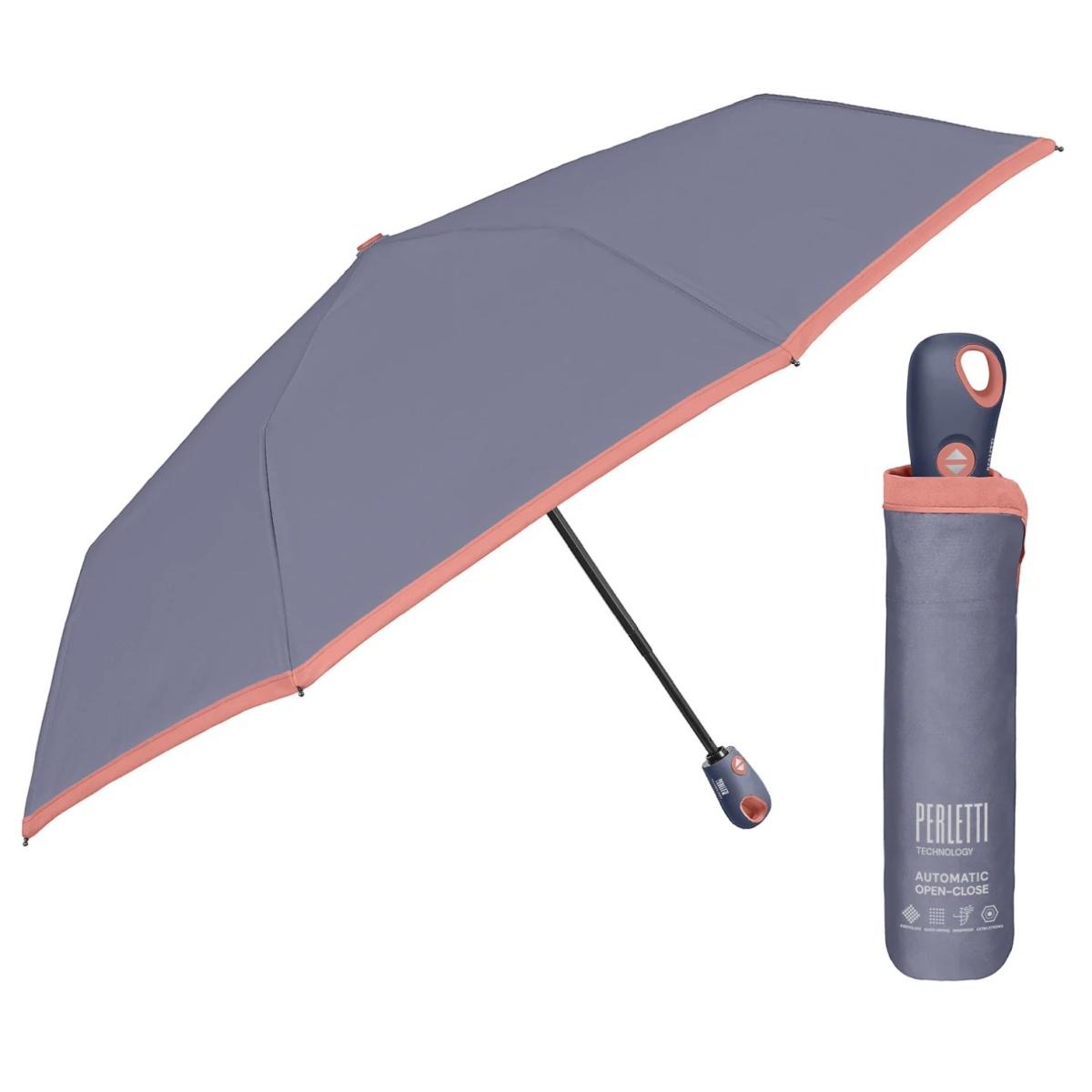 Ombrello donna mini a/c 54/8 tinta unita con bordino Perletti