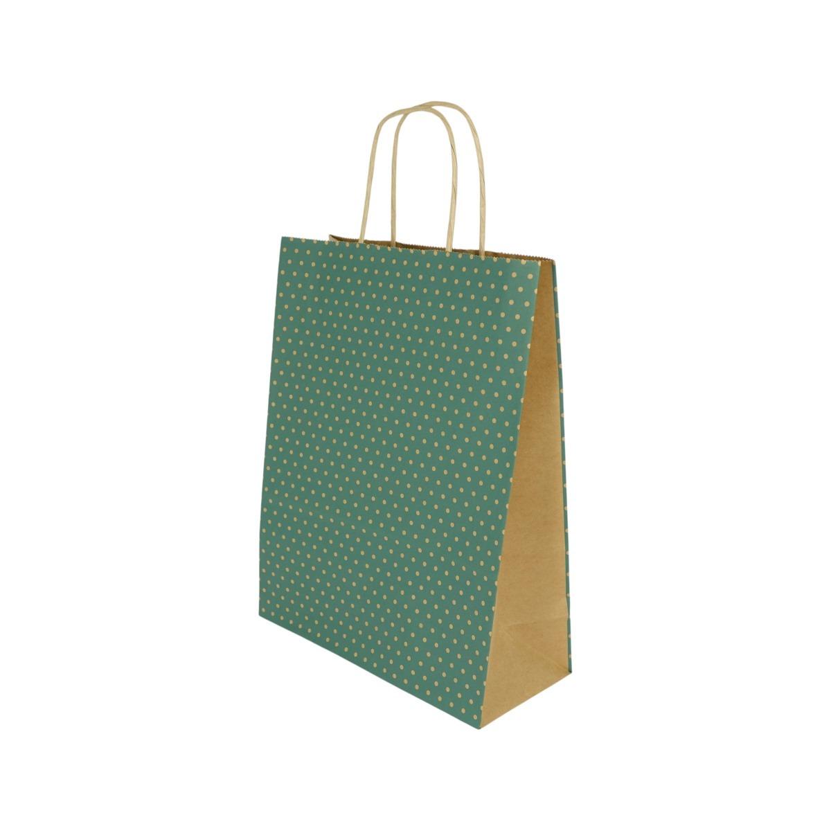 Shopper in carta fantasia pois colore verde h.37 x l.27 x p.12 cm