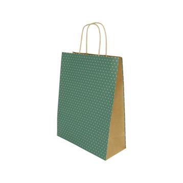 Shopper in carta fantasia pois colore verde h.37 x l.27 x p.12 cm