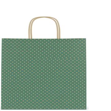 Shopper in carta fantasia pois colore verde h.49 x l.45 x p.15 cm