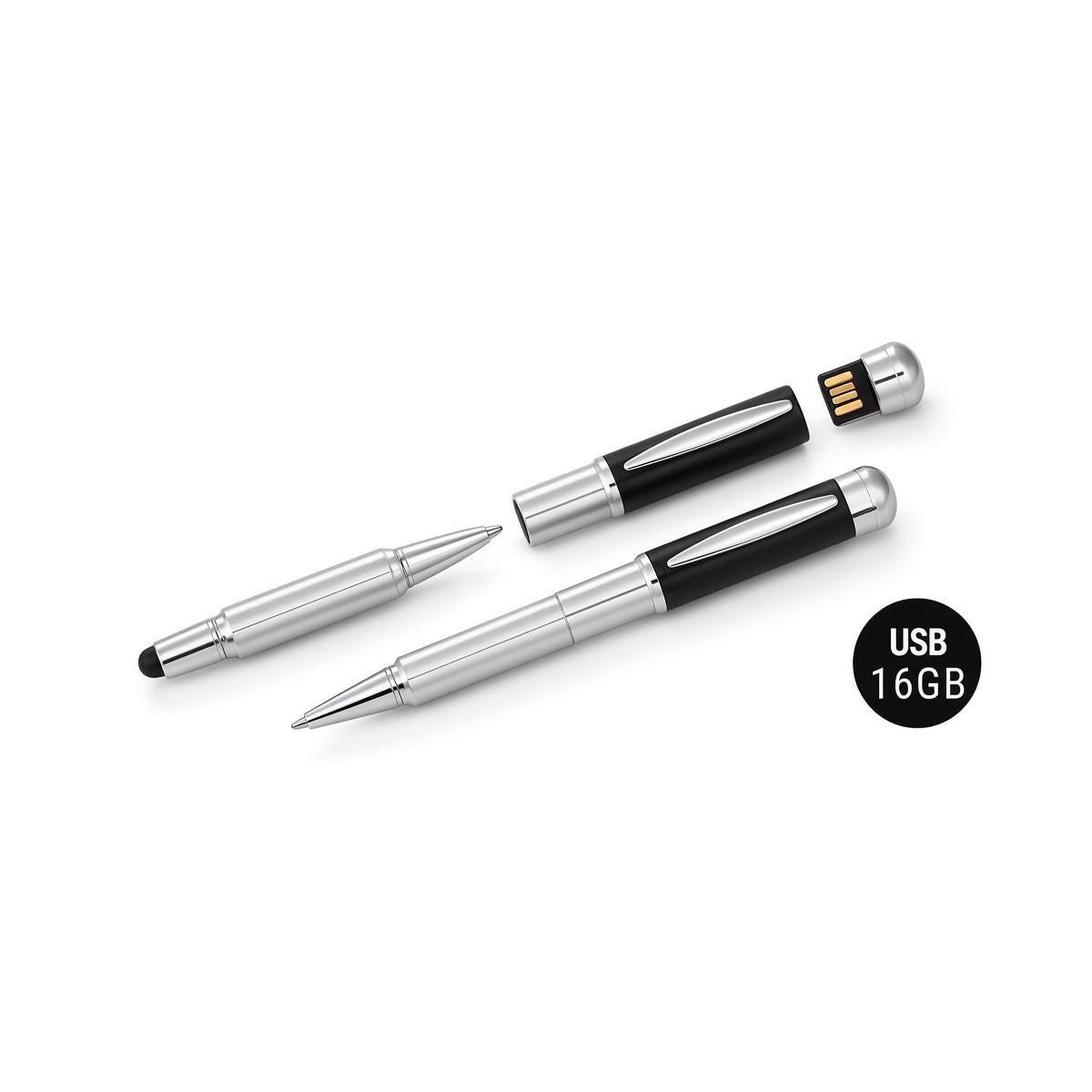 Penna tris con usb 16 gb soft touch cappuccio nero Bagutta