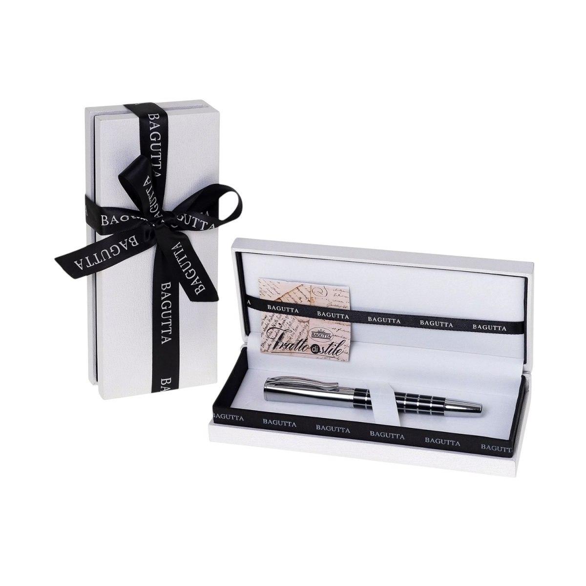Penna roller bicolore carbonio argento Bagutta