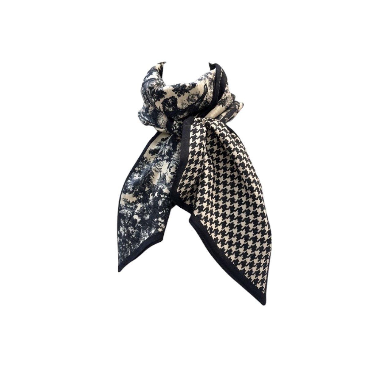 Foulard donna doppia faccia fantasia stile toile con pied de poule in viscosa Martissima di Marta Marzotto