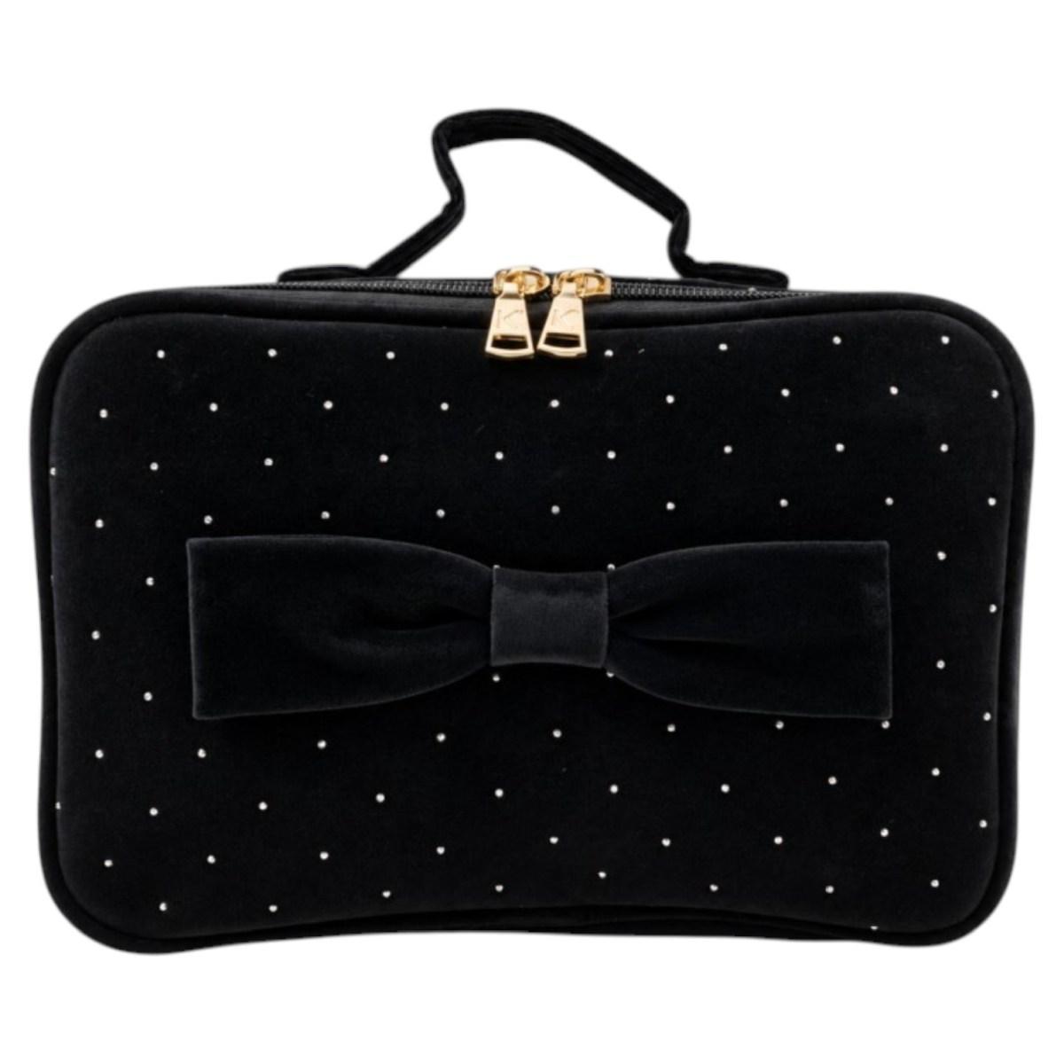 Beautycase donna in vellutto con fiocco e brillantini Le Kikke
