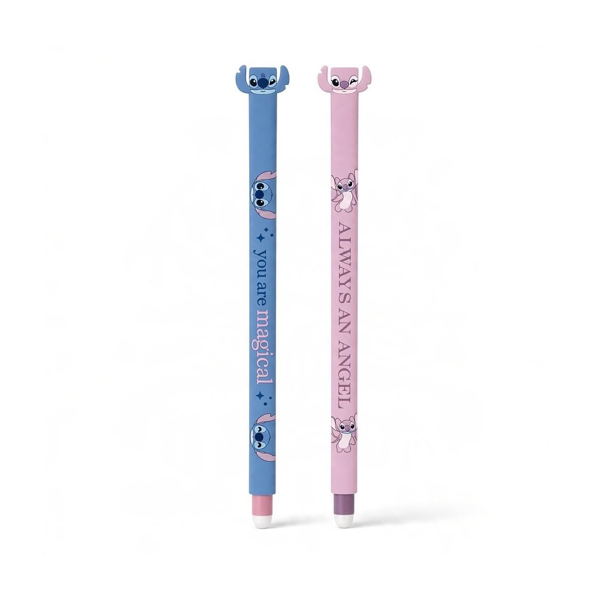 Set 2 penne gel cancellabili nera e blu Stitch