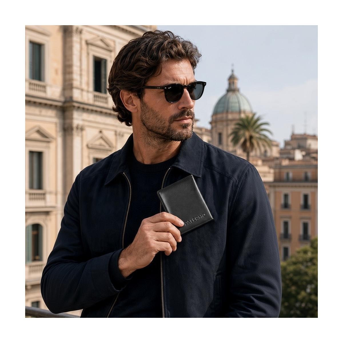 Portacarte verticale in pelle RFID ufficiale Palermo