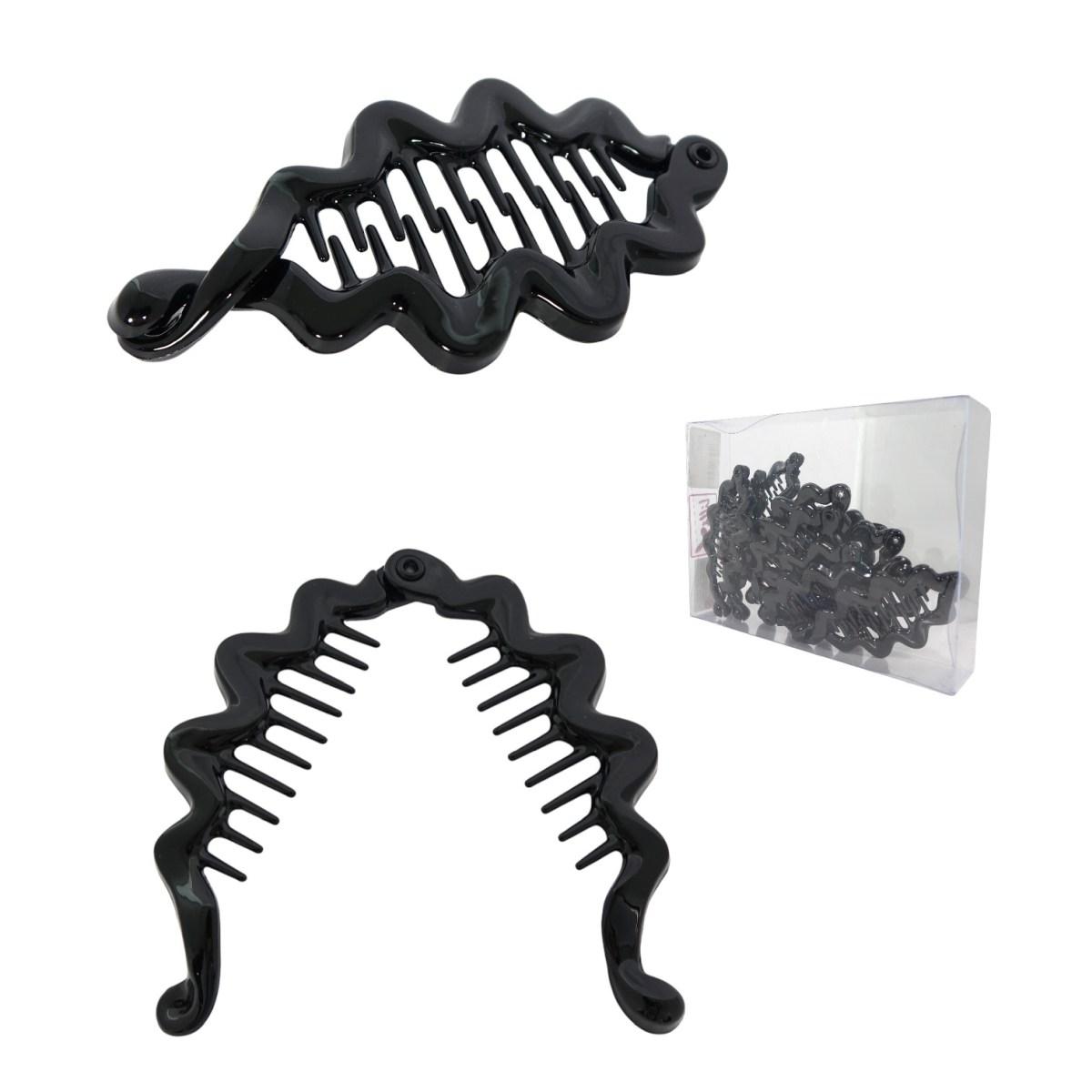 Clip per capelli a banana ondulata nera in plastica Lillà