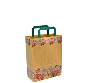 Shoppers in carta fantasia fascia fiori h24 x l18 x p8 manico piatto