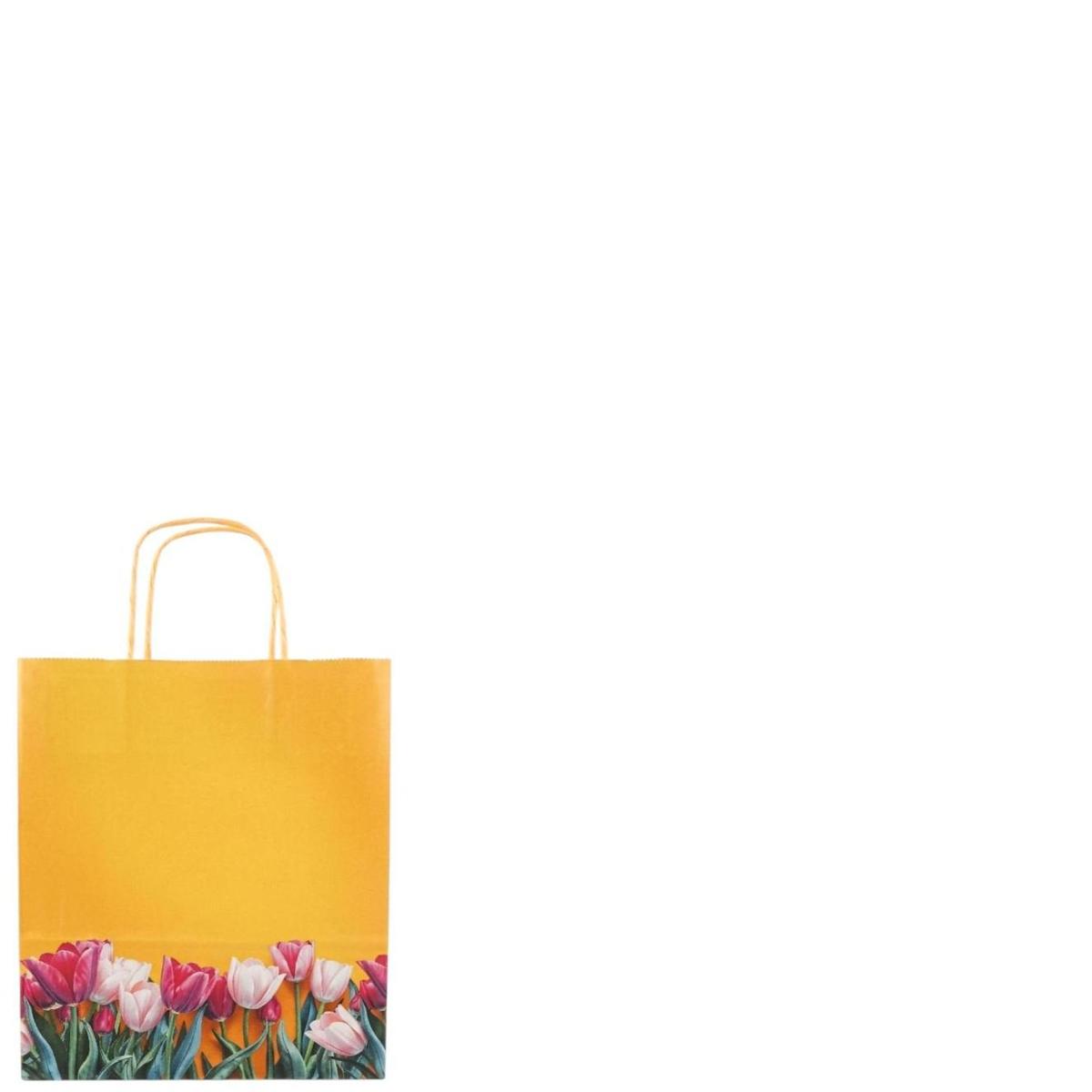 Shopper in carta h.29 x l.22 x p.10 cm fantasia tulipani con maniglia ritorta