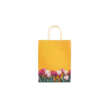 Shopper in carta h.29 x l.22 x p.10 cm fantasia tulipani con maniglia ritorta