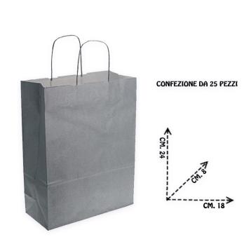 Shoppers carta colore argento H24 L18 P8 cm. manico ritorto