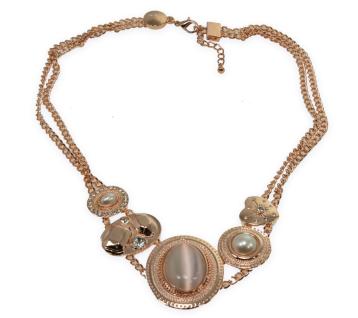 Collana color oro rosso c/perle e strass