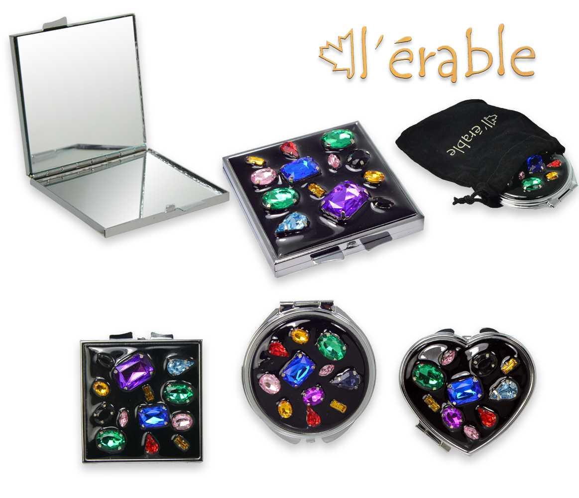 Set specchietti in metallo forme varie con pietre colorate 3 pz