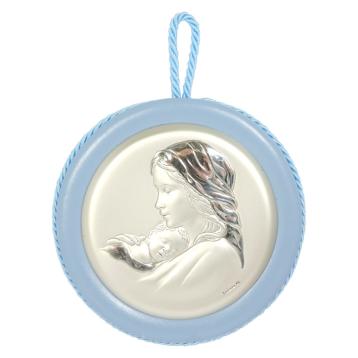 Medaglione culla Madonna con bambino azzurro Valenti