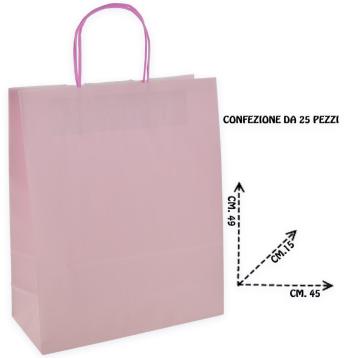 Shoppers carta colore rosa maniglia ritorta h49 x l45 x p15