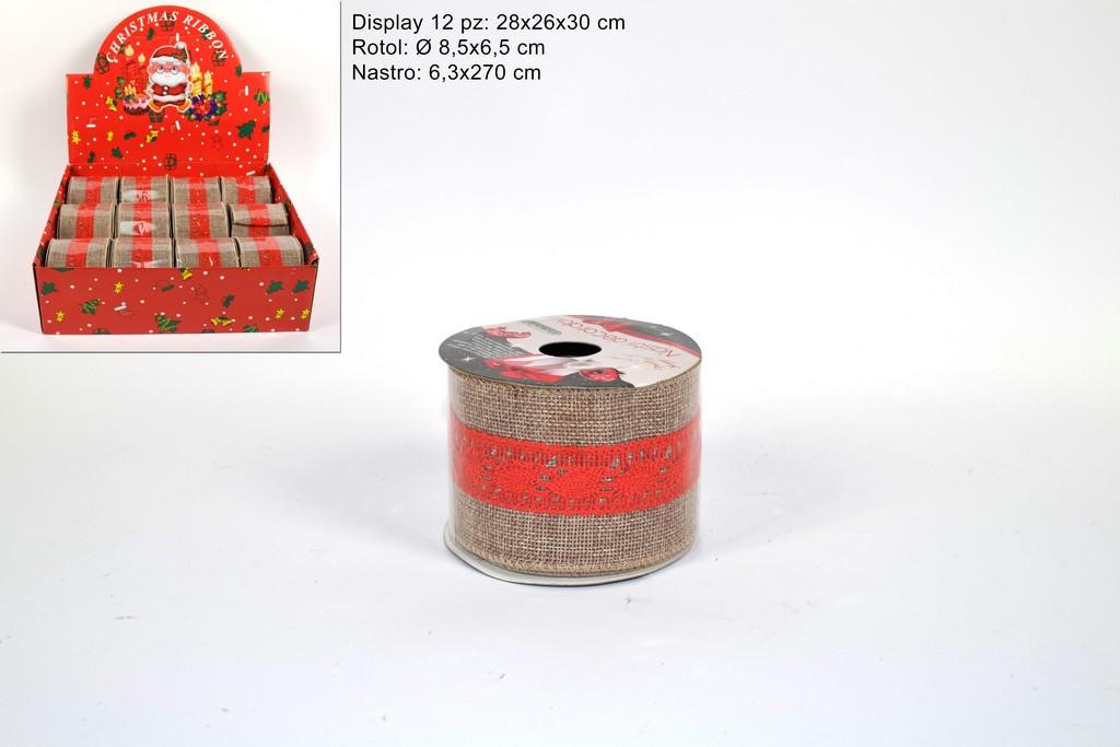 Rotolo juta con merletto 6,3x270cm. naturale/rosso art. lch16-027-49