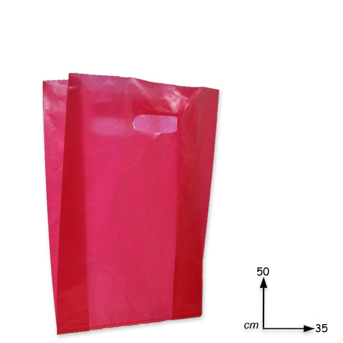 Shoppers plastica manico fagiolo colore rosso  H 50 X L 35 X P 5 cm.