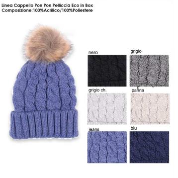 Cappello ponpon pelliccia eco 100%pc/100%pl monica narducci in box