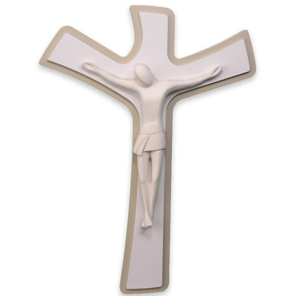 Cristo stil/to bianco su croce legno b/tortora mis 19x32