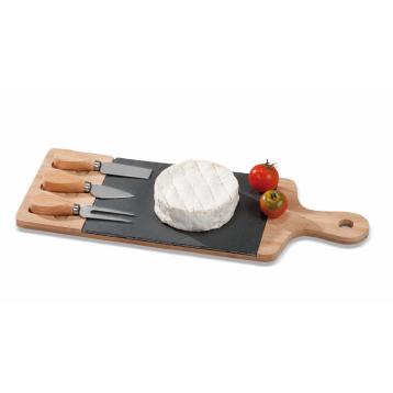 Tagliere in ardesia e bamboo per formaggio con 3 coltelli: 43,5 x 13,5  cm