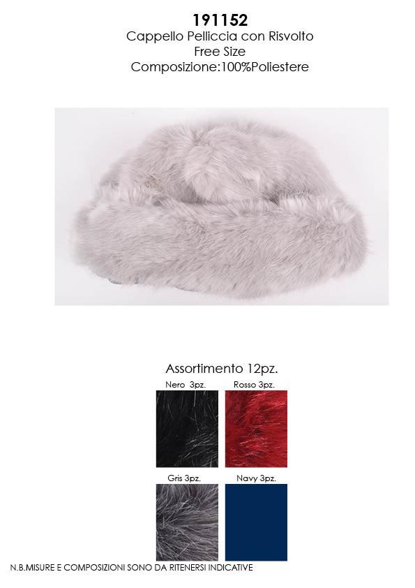 Cappello pelliccia con risvolto interno pile 100%pl romeo gigli