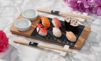 Servizio accessori sushi per 2 persone con tagliere in ardesia e bamboo: tagliere 30 x 14 cm