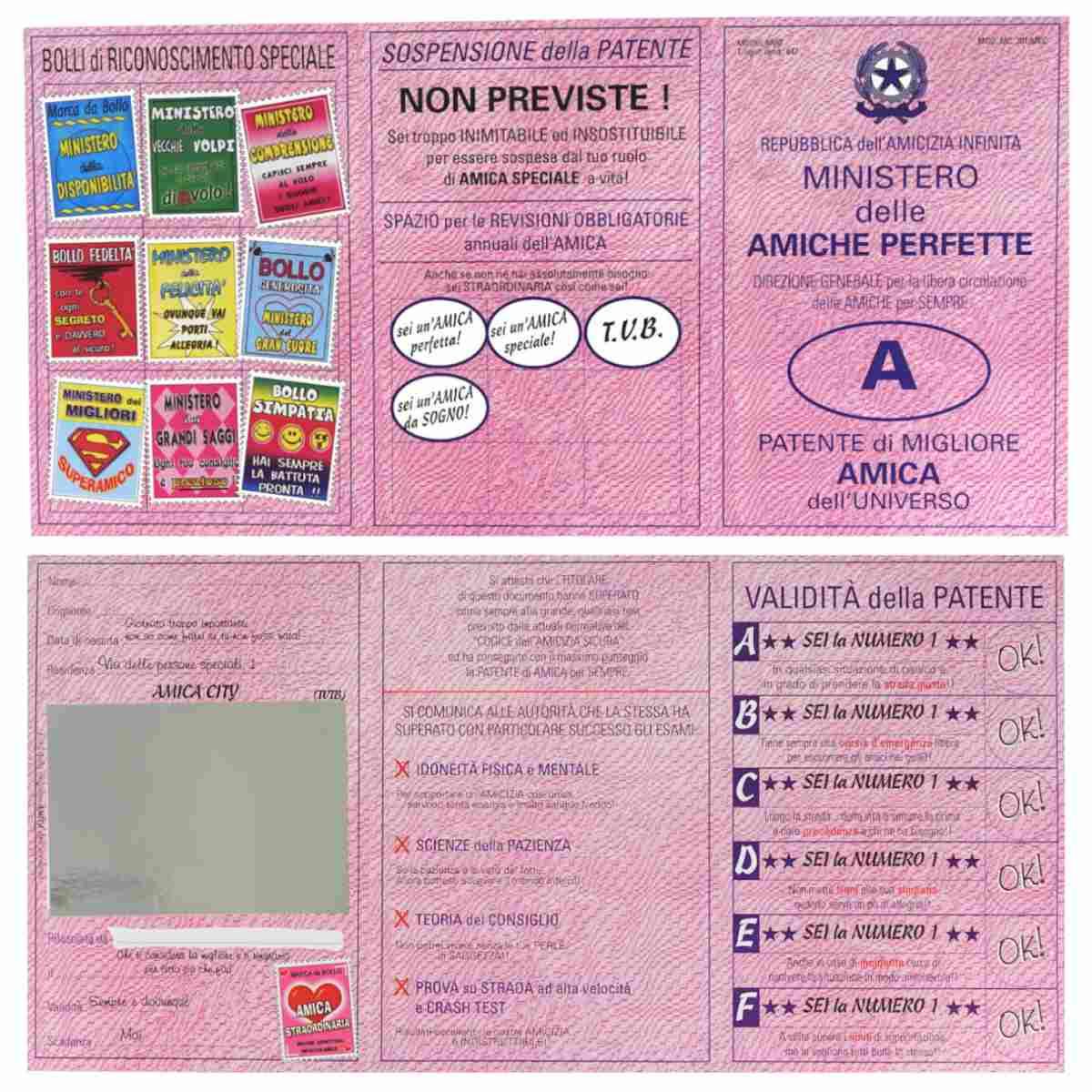 Biglietto + busta patente con specchio ''amica''