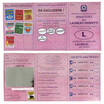Biglietto + busta patente con specchio ''laurea''