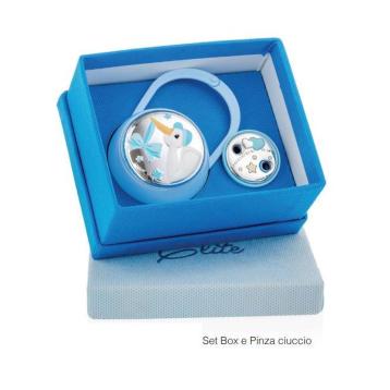 Set box pinza portaciuccio eccomi celeste