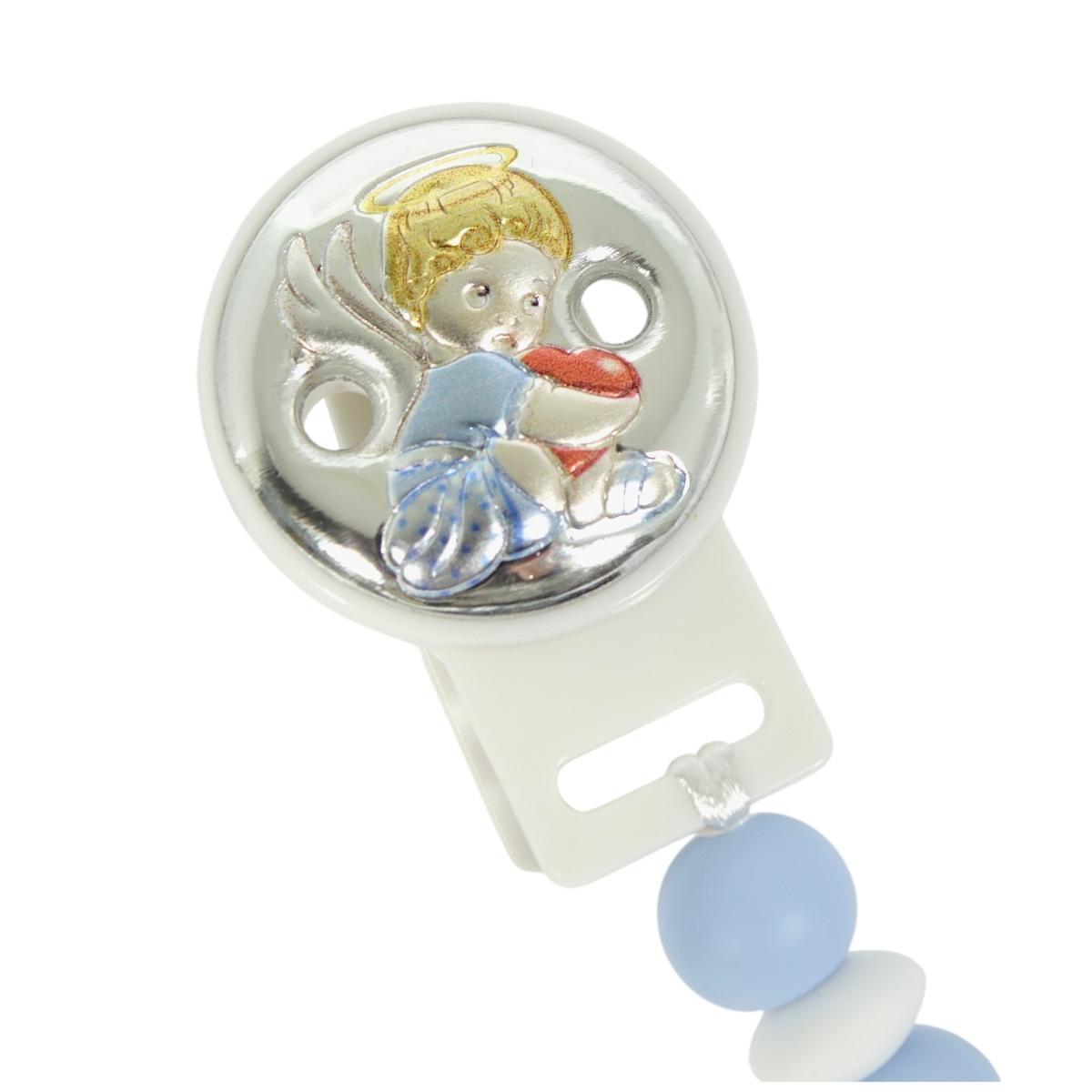 Spilla portaciuccio azzurro in silicone angelo cuore Valenti