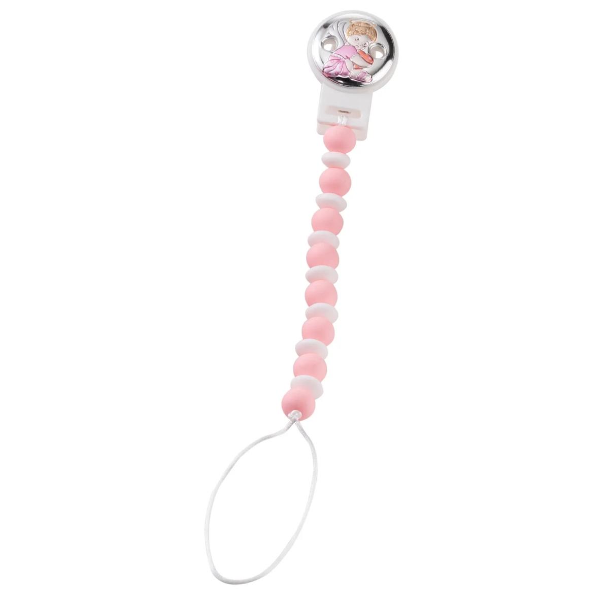 Spilla portaciuccio rosa in silicone angelo cuore Valenti