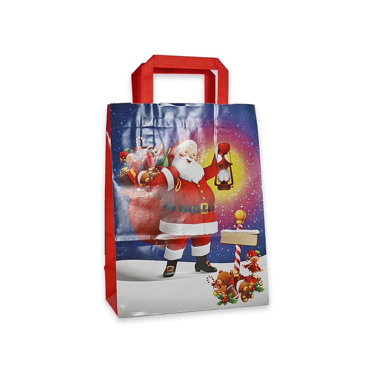 Shoppers in carta h 37 x l 27 x p 12 fantasia babbo natale manico piatto