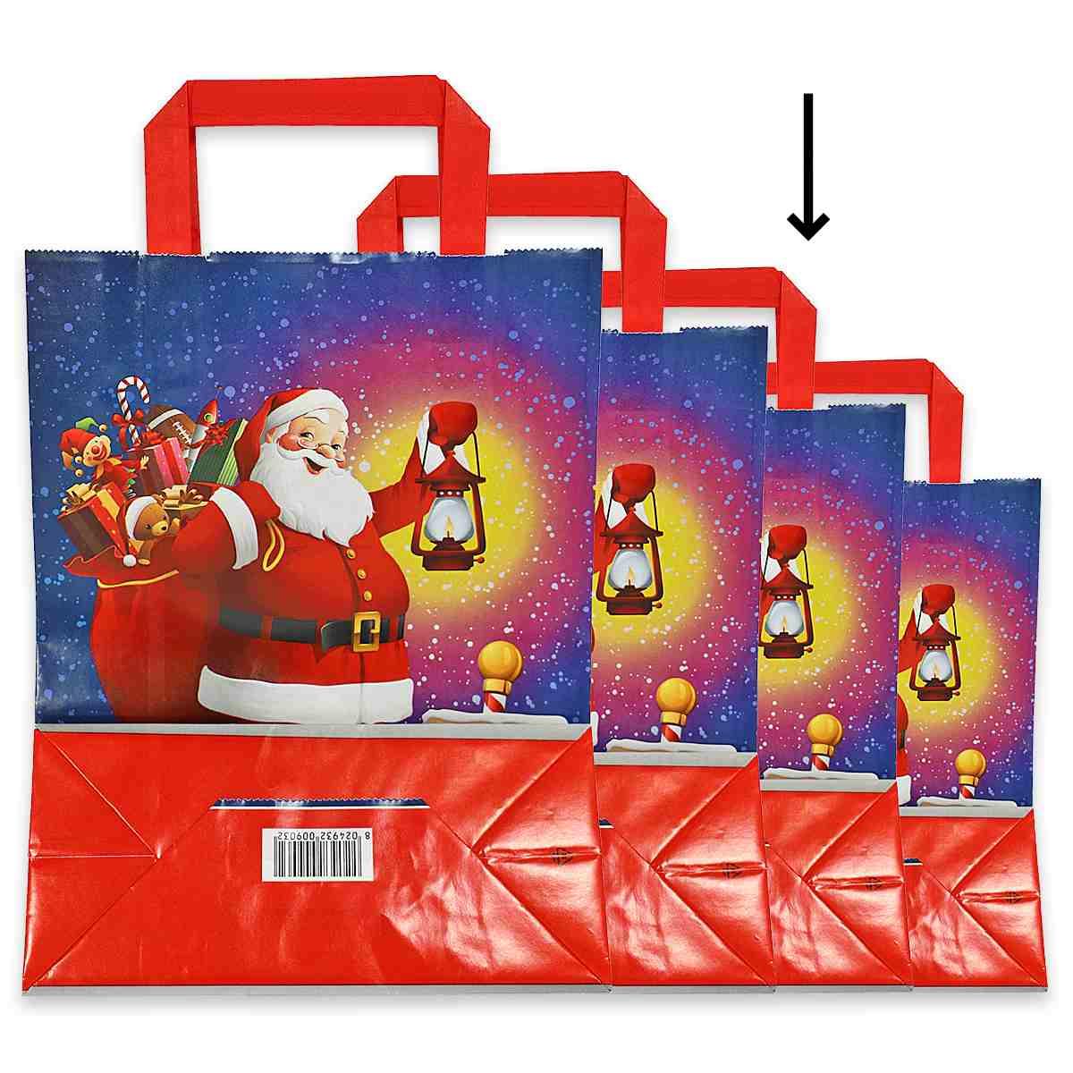 Shoppers in carta h 37 x l 27 x p 12 fantasia babbo natale manico piatto