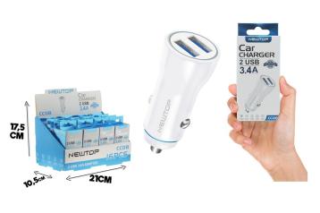Newtop cc08 small blister car charger 3.4a 2usb