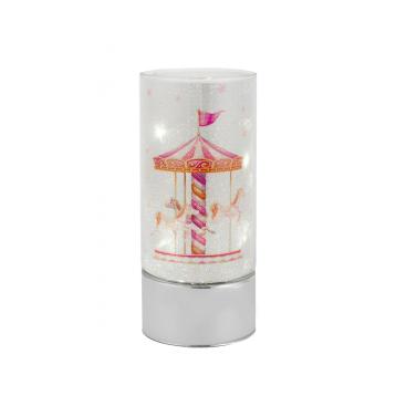 Lampada in vetro h. 20 con decoro giostra - rosa