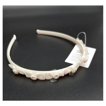 Cerchietto baby avorio con fiocchi + strass, poliestere