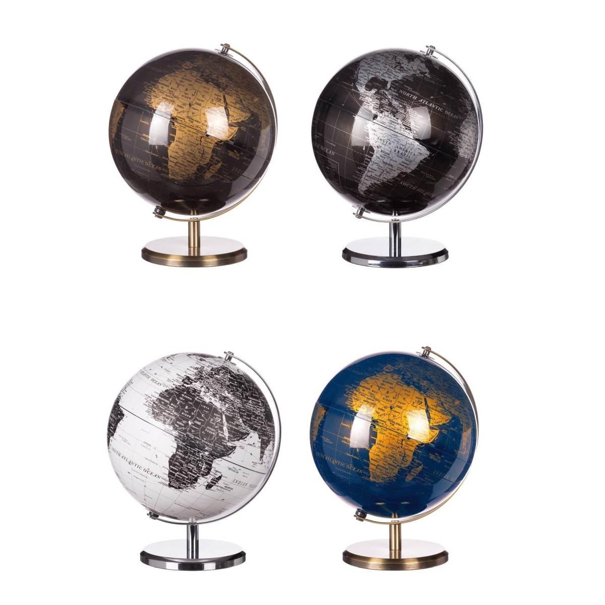 Mappamondo decorativo con supporto in metallo d.28x h.34 cm