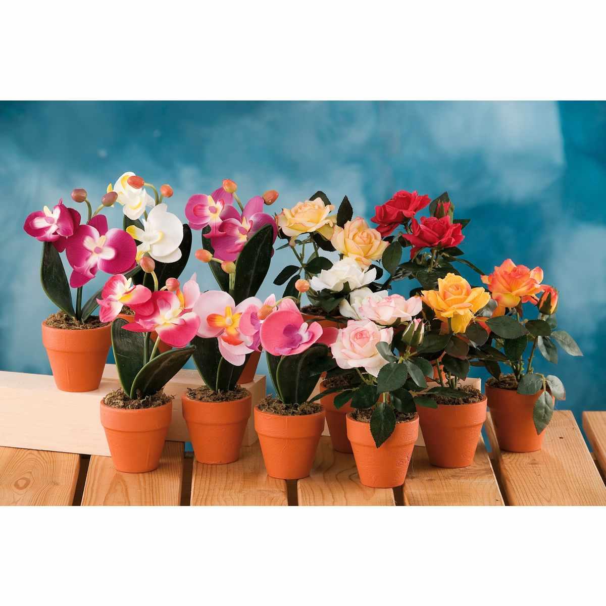 Vaso con fiori rose o orchidee d.12xh.18
