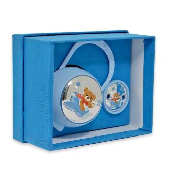 Set pinza portaciuccio e contenitore Orso aviatore Celeste