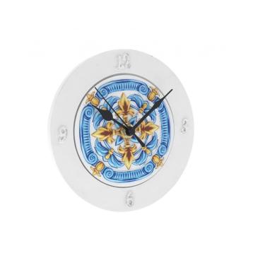 Orologio tondo d. 10 cm con decoro maiolica