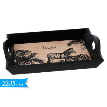 Vassoio in legno decorato con manici 22x15 cm