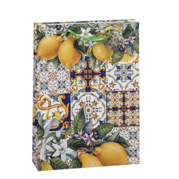 Shopper in carta decoro maiolica siciliana cm 33X10XH46