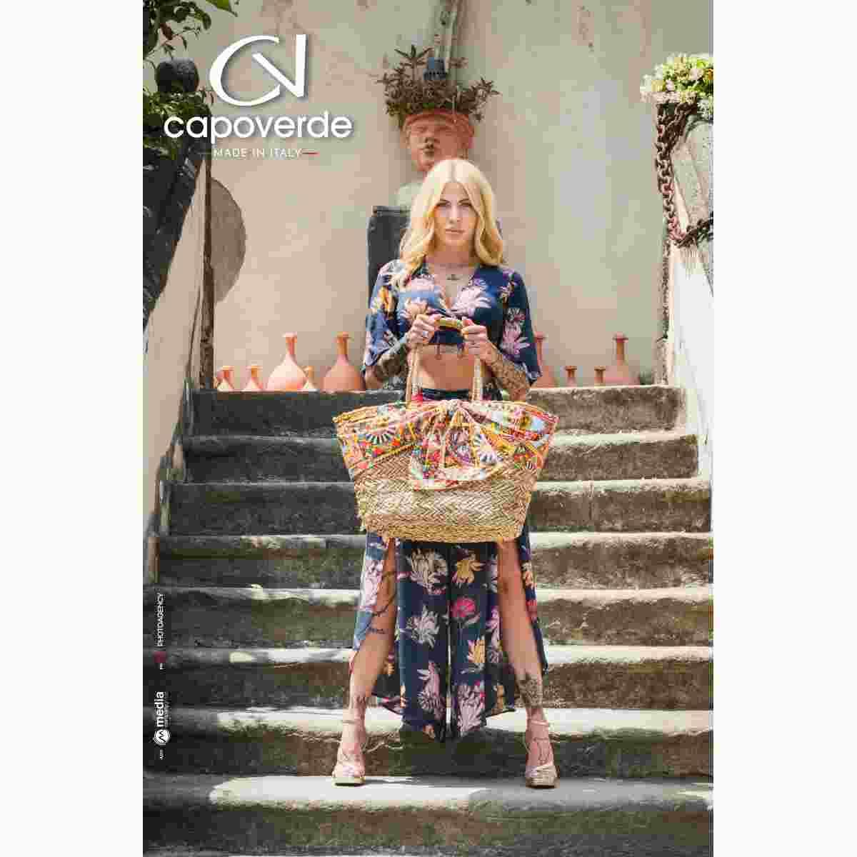 Borsa mare modello Coffa in seagrass e tessuto siciliano in cotone