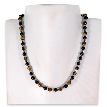 Collana montata in ematite onice nero satinato e occhio di tigre in pezzi