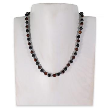 Collana montata in ematite onice nero satinato e occhio di tigre rosso in pezzi
