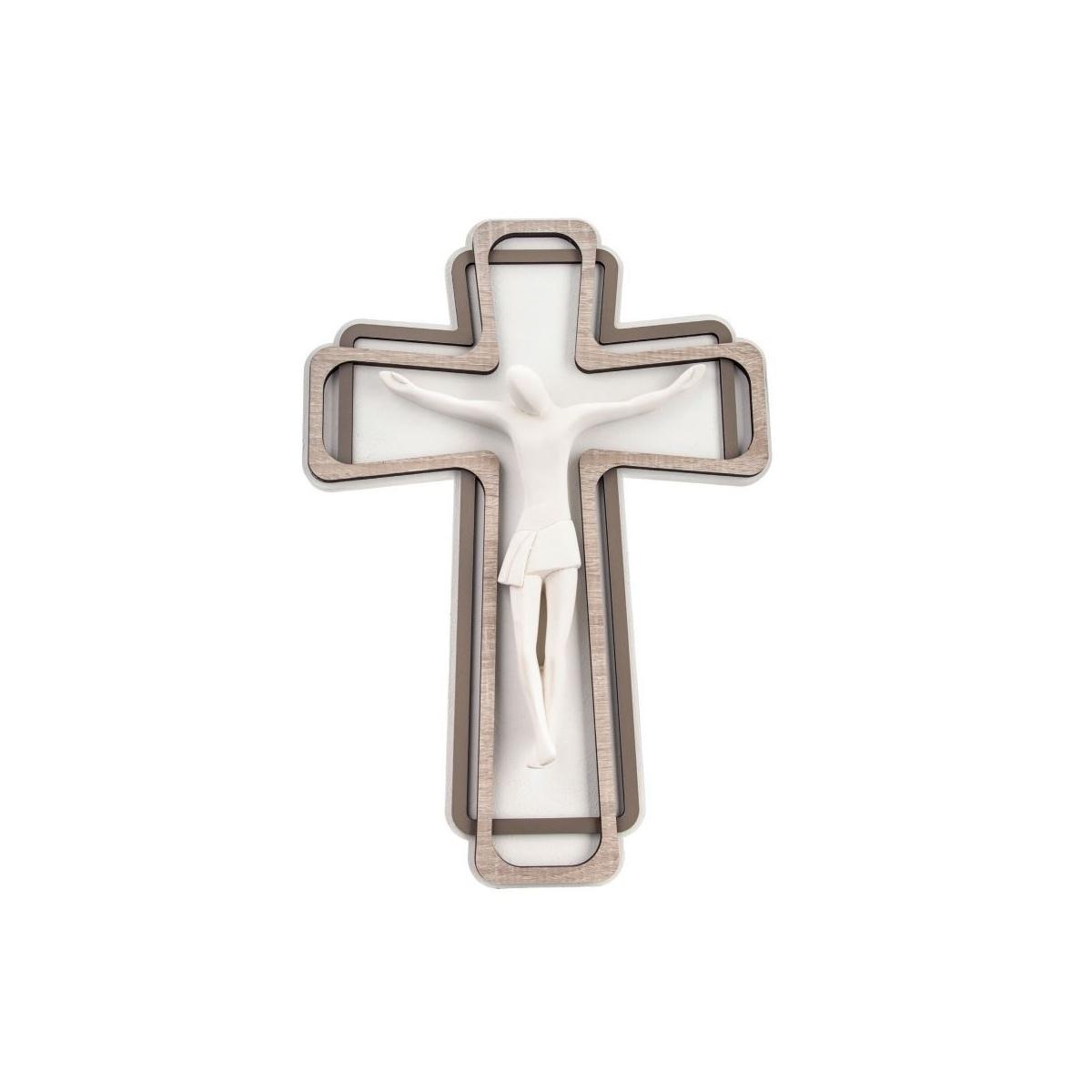 Cristo crocifisso stilizzato bianco su croce legno 16x23 cm Femiano