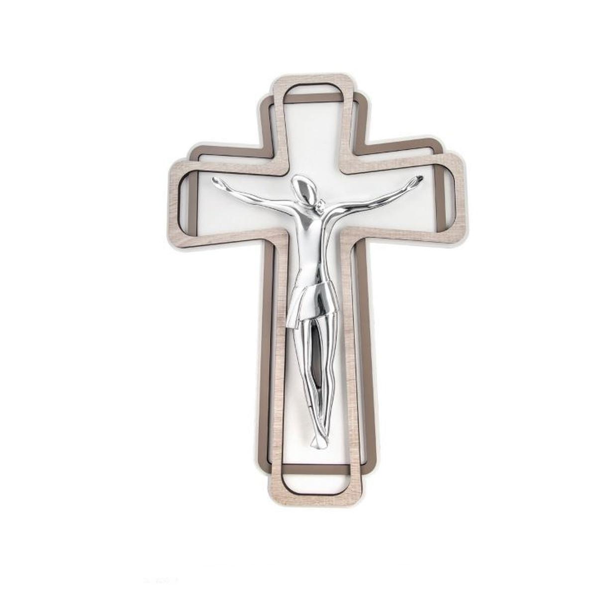 Cristo stilizzato argento su croce legno 25X35